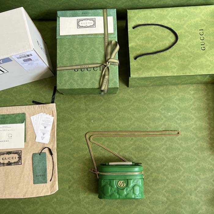 Gucci Women GG Matelassé Top Handle Mini Bag Green Leather Double G