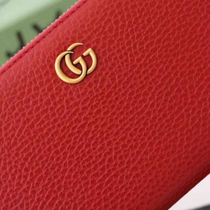 Gucci GG Unisex Leather Zip Around Wallet in Hibiscus Red Leather