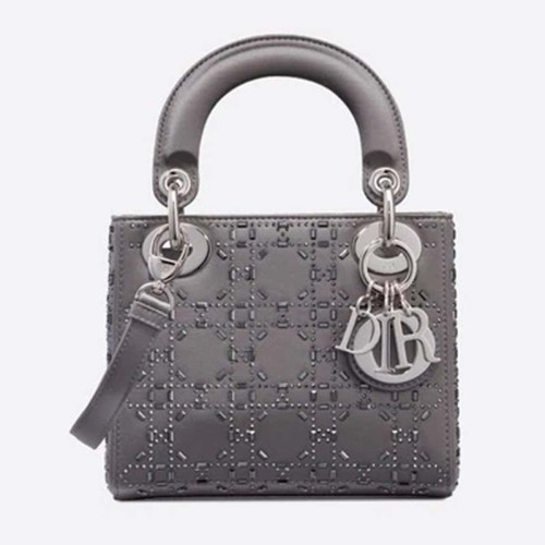 Dior Women Mini Lady Dior Bag Cannage Satin with Rhinestones
