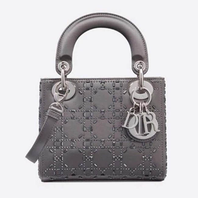 Dior Women Mini Lady Dior Bag Cannage Satin with Rhinestones