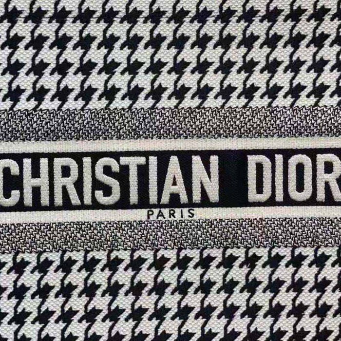 Dior Women Small Dior Book Tote Black and White Houndstooth Embroidery