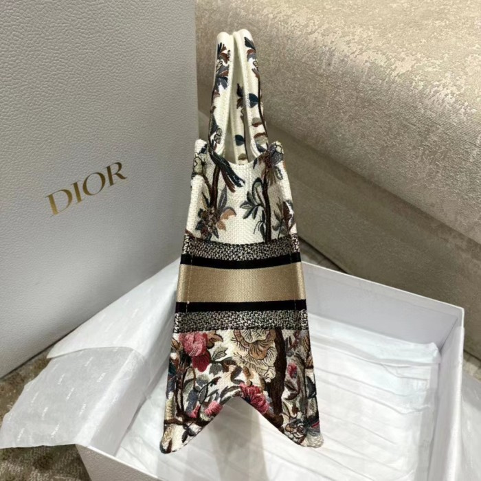 Dior Women CD Small Book Tote Latte Multicolor Dior Jardin D'Hiver Embroidery