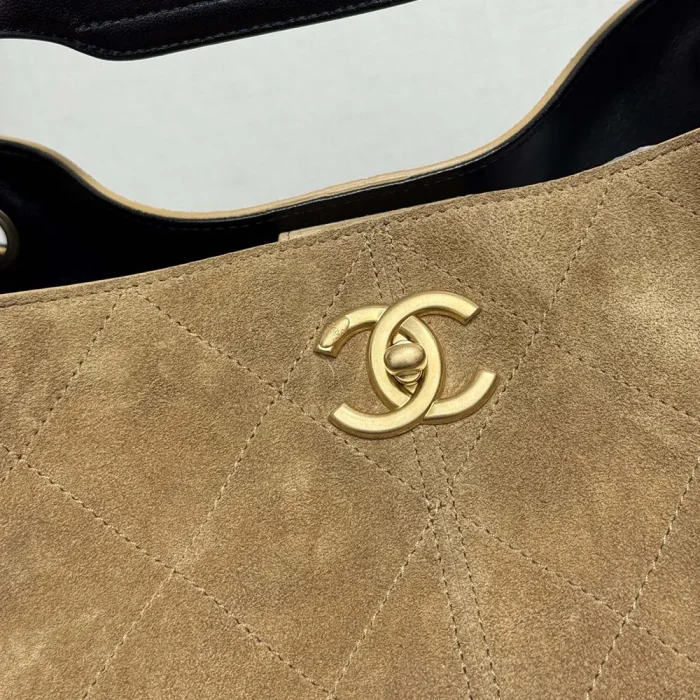 Chanel Women Small Shopping Bag Suede Calfskin Shiny Lambskin Gold Tone Metal