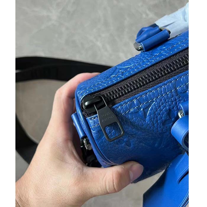 Louis Vuitton LV Unisex Keepall Bandoulière 25 Racing Blue Embossed Taurillon Monogram Cowhide Leather