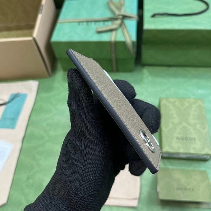 Gucci Unisex GG Marmont Card Case Wallet Taupe Leather Double G Marmont