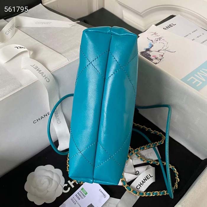 Chanel Women CC 22 Mini Handbag Shiny Calfskin Gold-Tone Metal Blue