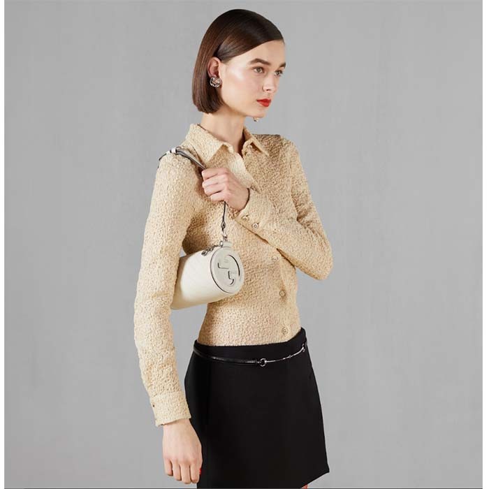 Gucci Women GG Blondie Mini Shoulder Bag Round Interlocking G White Leather