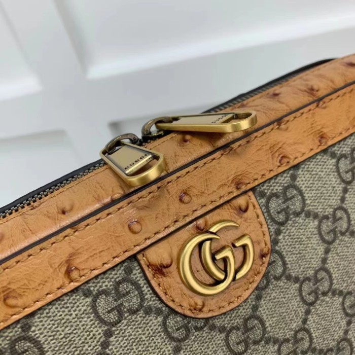 Gucci Unisex GG Python Shoulder Bag Double G Beige Ebony GG Supreme Canvas