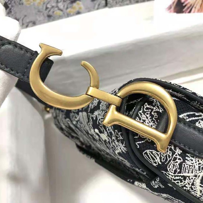 Dior Women Saddle Bag Toile DE Jouy Reverse Jacquard-Black