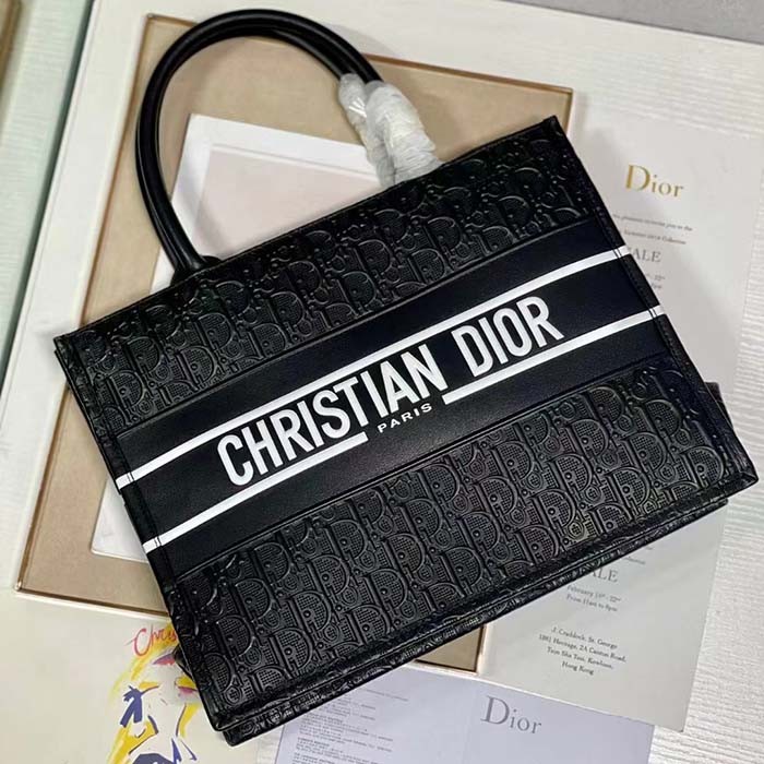Dior Women CD Medium Book Tote Black Perforated Embossed Dior Oblique Calfskin