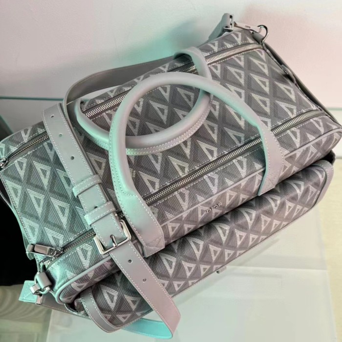 Dior Unisex CD Hit The Road Pet Carrier Bag Gray Diamond Canvas Smooth Calfskin