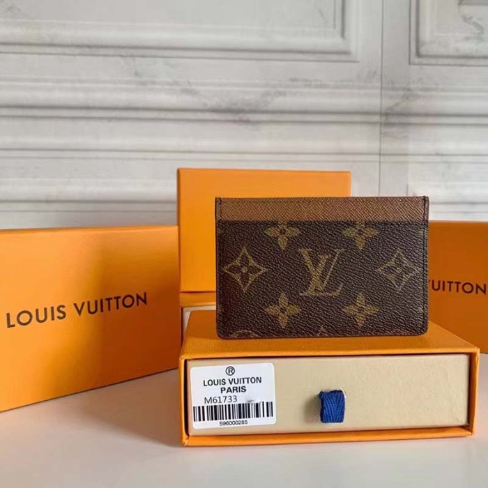 Louis Vuitton LV Unisex Card Holder Wallet Brown Monogram Coated Canvas
