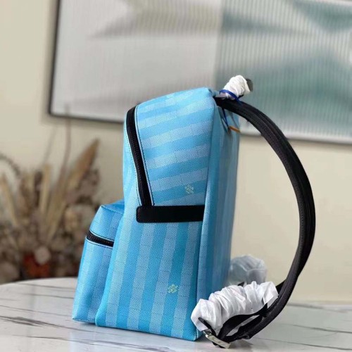 Louis Vuitton LV Unisex Discovery Backpack Gradient Blue Damier Stripes Coated Canvas