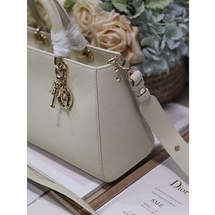 Dior Women CD Medium Lady D-Sire My ABCDior Bag Powder Beige Bull Leather