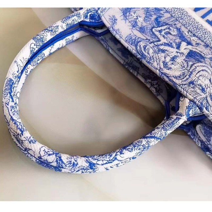 Dior Unisex CD Medium Book Tote Fluorescent Blue Toile De Jouy Reverse Embroidery