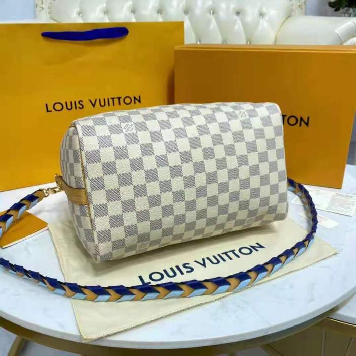 Louis Vuitton LV Unisex Speedy 30 Bandoulière Blue Damier Azur Coated Canvas