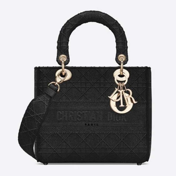 Dior Women Medium Lady D-Lite Bag Cannage Embroidery