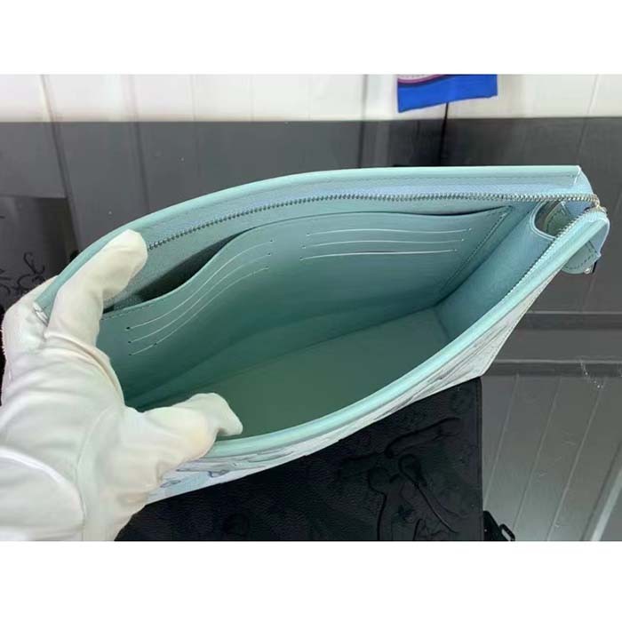 Louis Vuitton LV Unisex Pochette Voyage MM Bag Crystal Blue Monogram Aquagarden Coated Canvas