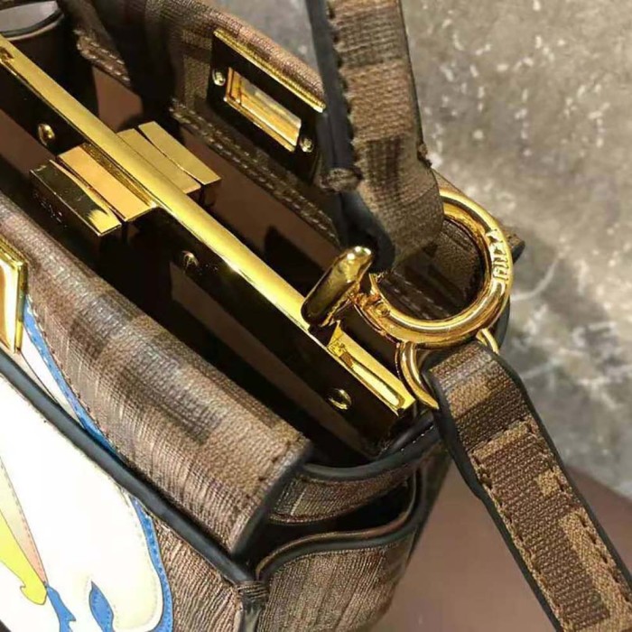 Fendi Women Peekaboo Iconic Mini FF Glazed Fabric Bag with Inlay