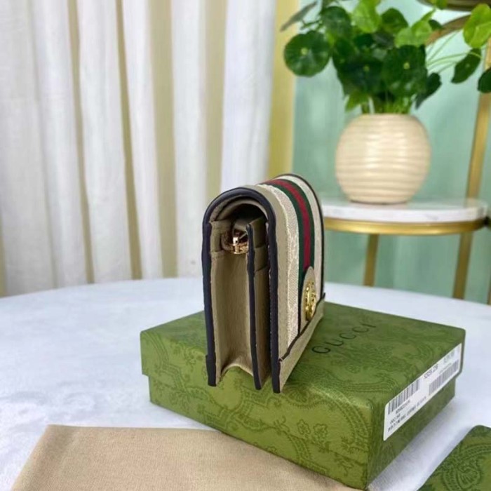 Gucci Unisex Ophidia Card Case Wallet Beige White GG Supreme Canvas