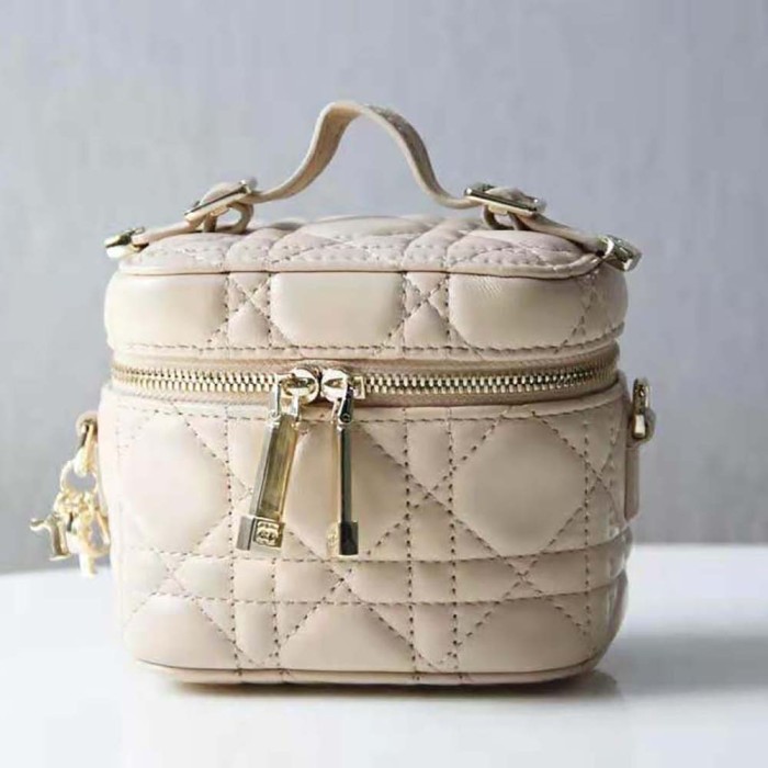 Dior Women Micro Lady Dior Vanity Case Cannage Lambskin-Beige
