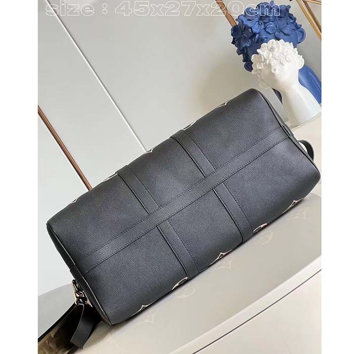 Louis Vuitton LV Unisex Keepall Bandoulière 45 Black Beige Monogram Empreinte Embossed Leather