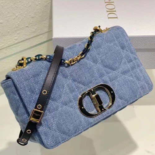 Dior Women CD Medium Dior Caro Bag Bright Blue Macrocannage Denim