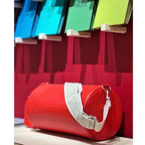 Louis Vuitton LV Unisex Soft Polochon MM Vermillion Red Epi XL Grained Cowhide Leather