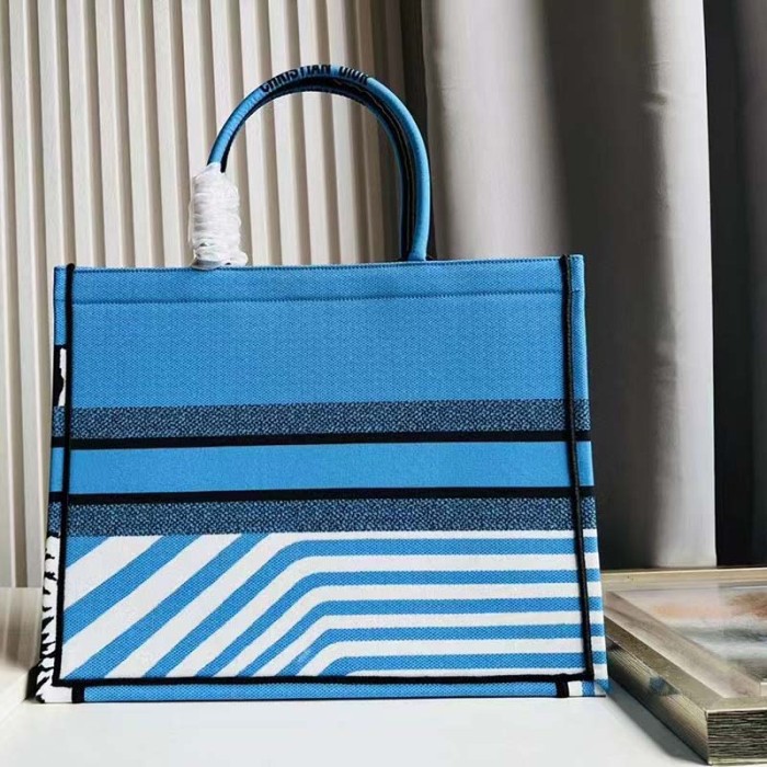 Dior Unisex CD Large Book Tote Blue Pink D-Jungle Pop Embroidery