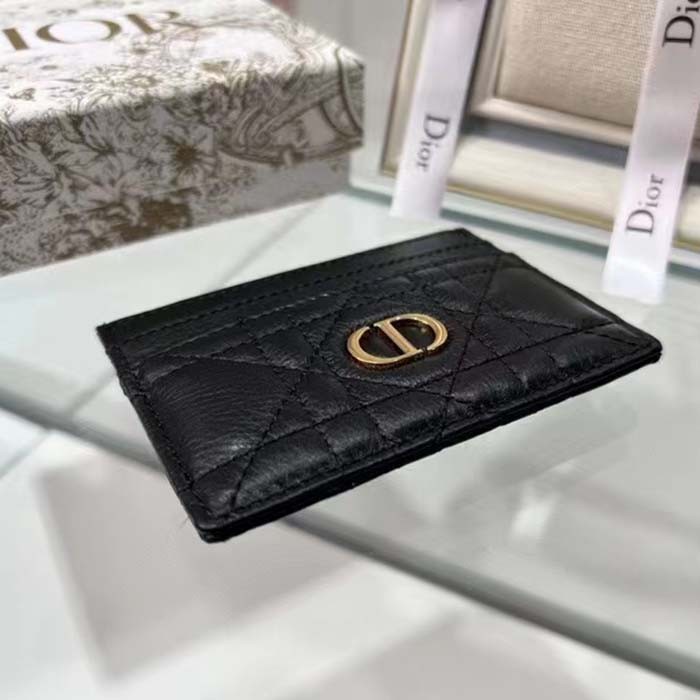 Dior Unisex CD Dior Caro Five Slot Card Holder Black Supple Cannage Calfskin