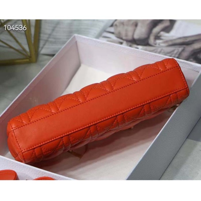 Dior Women Lady D-Joy Bag Bright Orange Cannage Lambskin