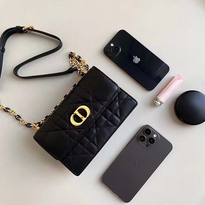 Dior Women CD Miss Caro Mini Bag Black Macrocannage Lambskin