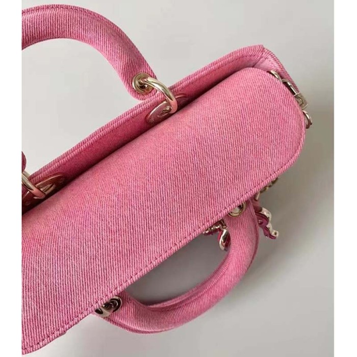 Dior Women Lady D-Joy Bag Bright Pink Cannage Denim