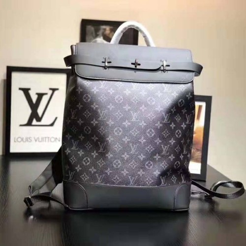 Louis Vuitton LV Men Steamer Backpack in Monogram Eclipse Canvas-Grey