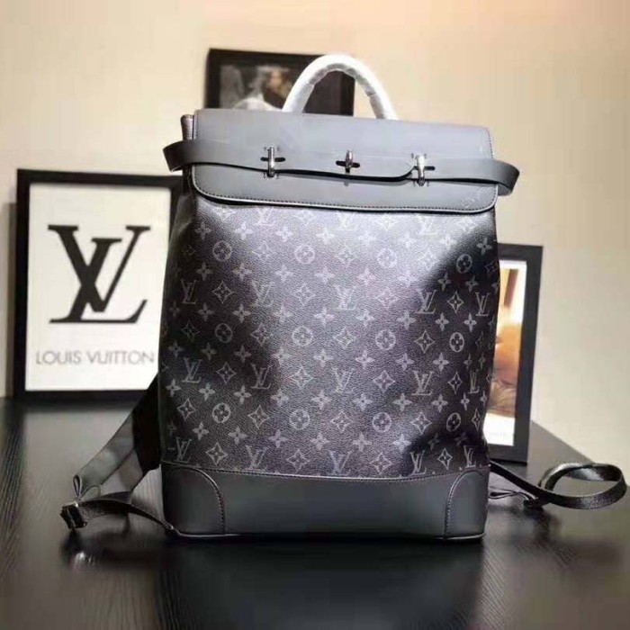Louis Vuitton LV Men Steamer Backpack in Monogram Eclipse Canvas-Grey