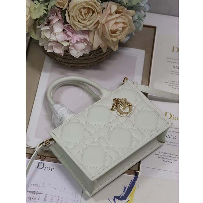 Dior Women CD Mini Dior Book Tote Latte Macrocannage Calfskin