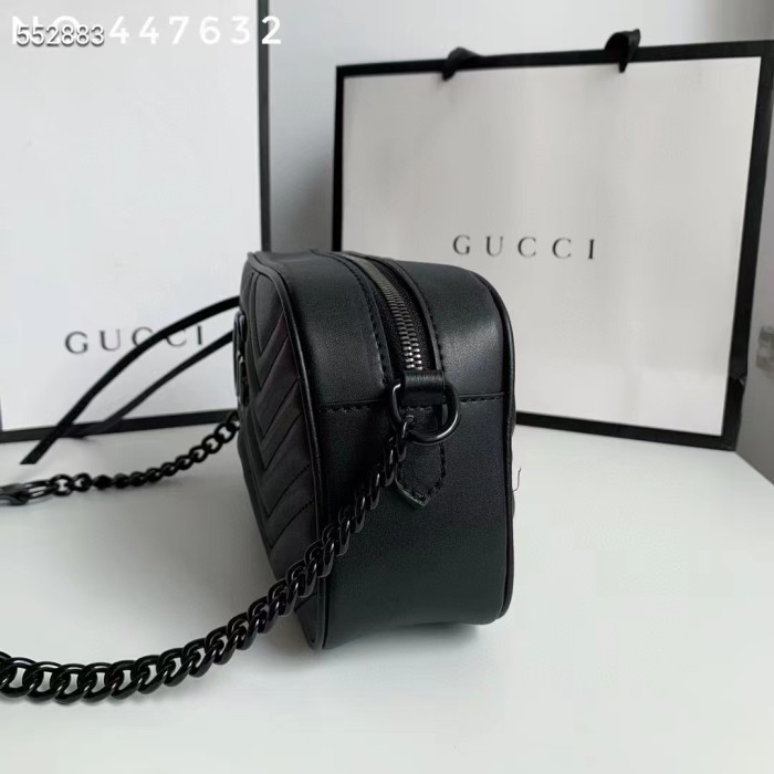 Gucci Women GG Marmont Small Shoulder Bag Black Matelassé Chevron Leather