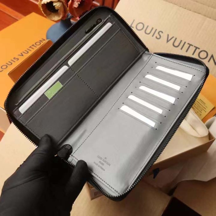 Louis Vuitton LV Unisex Zippy Wallet Galet Gray Mahina Perforated Calf Leather