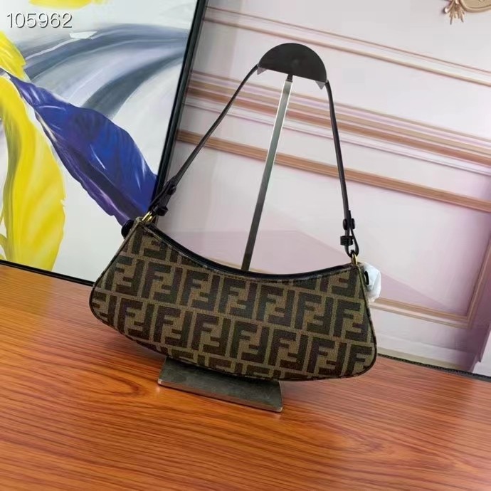 Fendi Women FF O’Lock Swing Dove Gray Tapestry Fabric Pouch