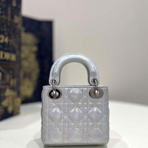 Dior Women CD Dior Or Lady Dior Micro Bag Metallic Crinkled Cannage Calfskin
