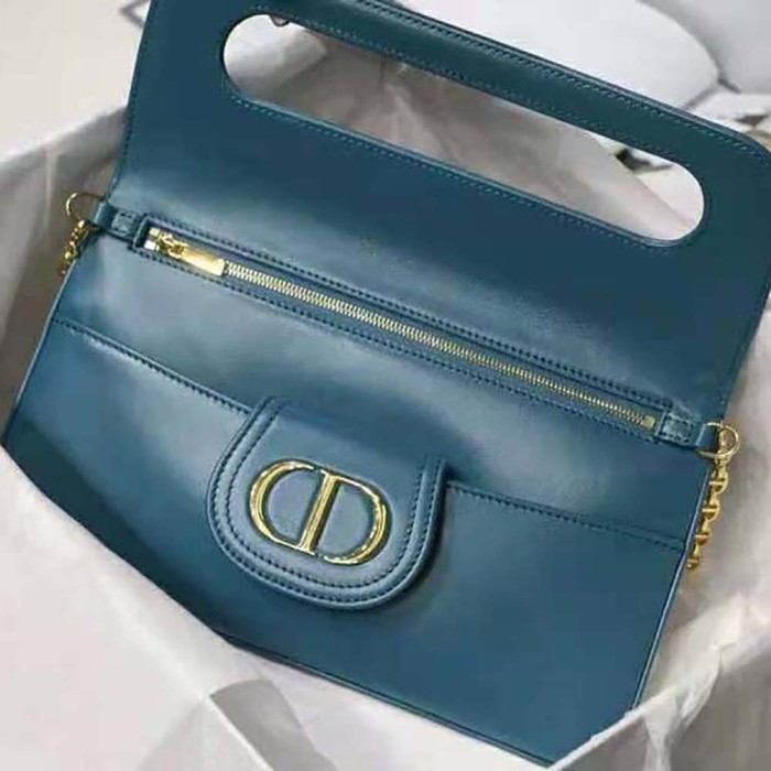 Dior Women Medium Diordouble Bag Deep Ocean Blue Smooth Calfskin