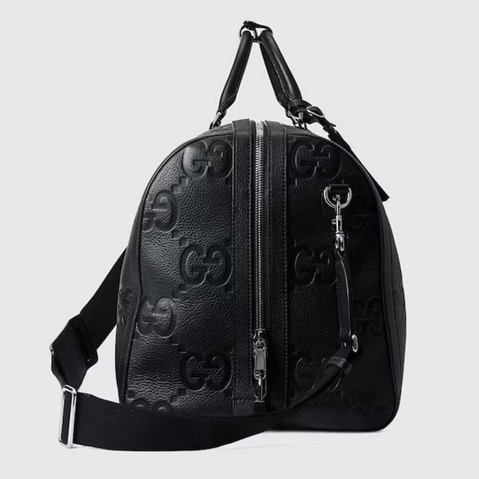 Gucci Unisex Jumbo GG Large Duffle Bag Black Leather Double G Zip Closure