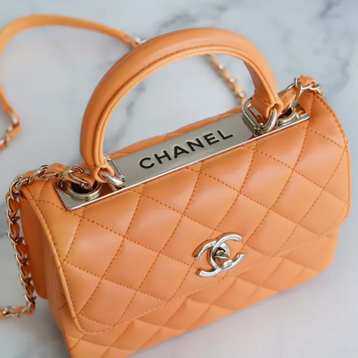 Chanel Women Mini Flap Bag with Top Handle Lambskin-Orange