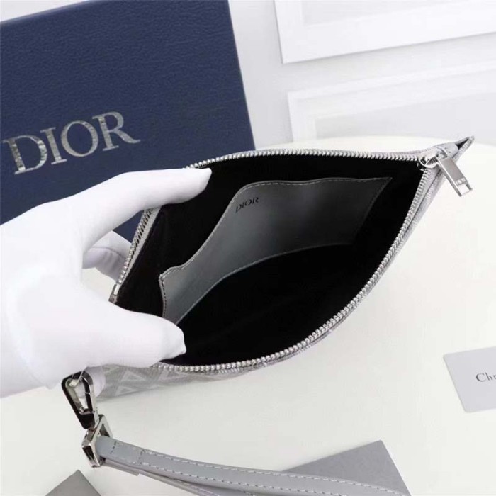 Dior Unisex CD Pouch Gray CD Diamond Canvas DIOR Signature