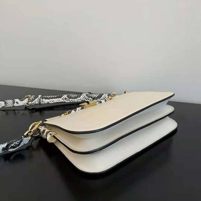 Fendi Women Touch White Leather Bag with Metal FF Clasp