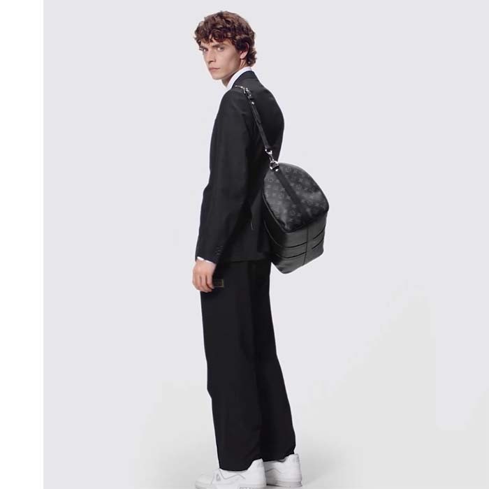 Louis Vuitton LV Unisex Keepall 50 Bandoulière Black Cabin-Size Taiga Cowhide Leather Monogram Eclipse Coated Canvas