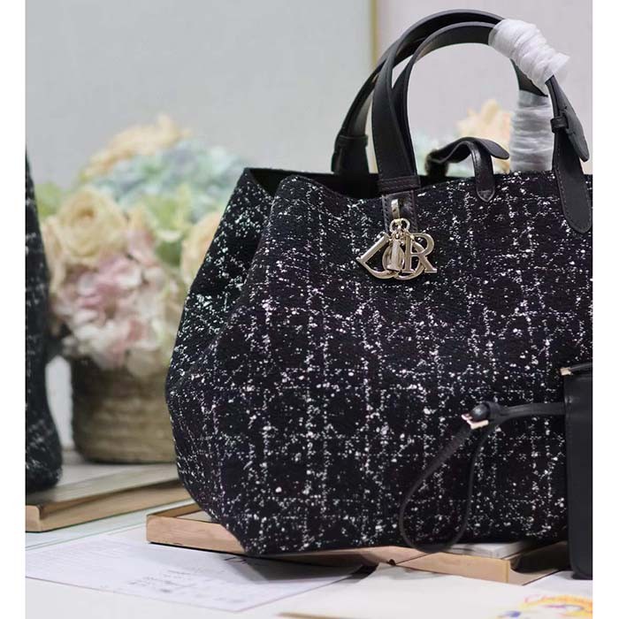 Dior Women CD Large Dior Toujours Bag Black Cannage Tweed