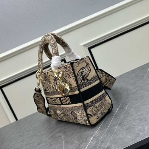 Dior Women CD Medium Lady D-Lite Bag Beige Multicolor Toile De Jouy Voyage Embroidery