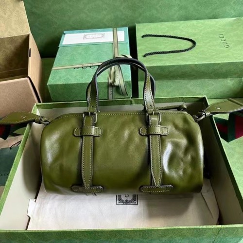 Gucci GG Unisex Small Duffle Bag Tonal Double G Forest Green Leather