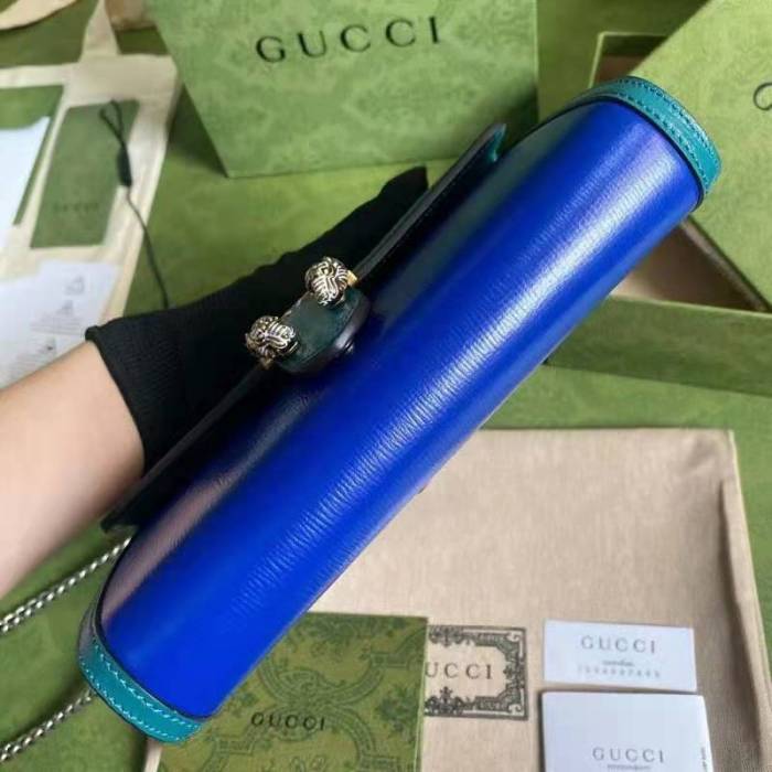 Gucci GG Women Dionysus Small Shoulder Bag Blue Leather with Turquoise Leather